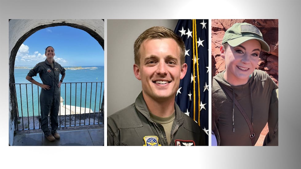 Left to Right: Captain Ariana G. Savino, Major John "Alex" Klinner, Technical Sargent Ashley...