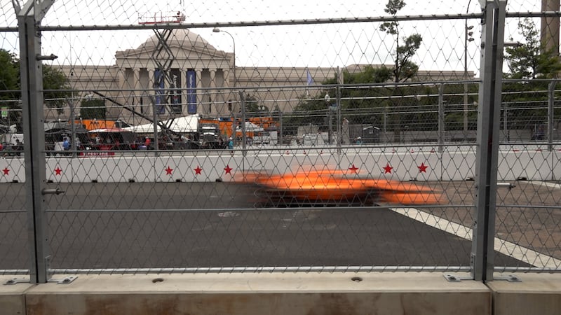 An INDYCAR driving down Pennsylvania Avenue in Washington on Saturday, Aug. 22, 2026,...