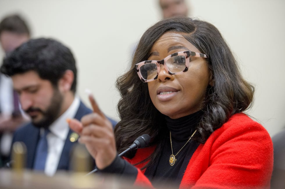 FILE - Rep. Jasmine Crockett, D-Texas, questions the witnesses during a House Committee on...