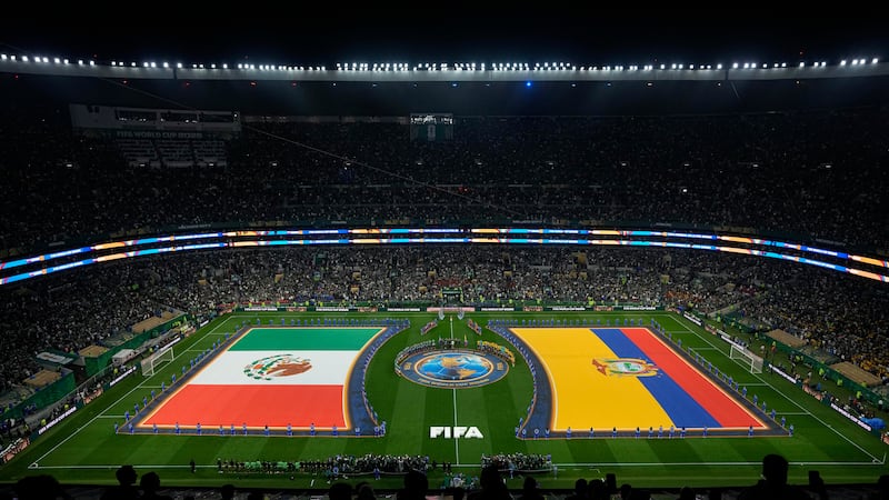 General view during the pregame ceremony before the World Cup round of 32 soccer match between...