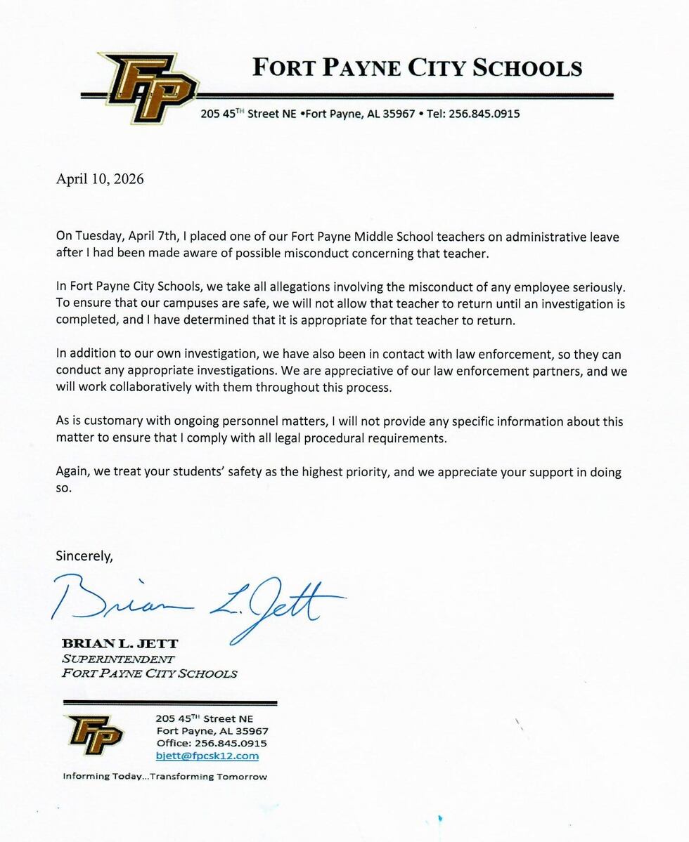 Fort Payne Middle School teacher placed on administrative leave
