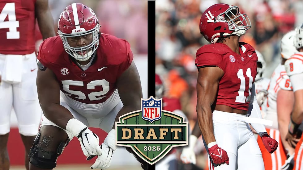 Alabama offensive lineman Tyler Booker (left) and linebacker Jihaad Campbell (right) were both...