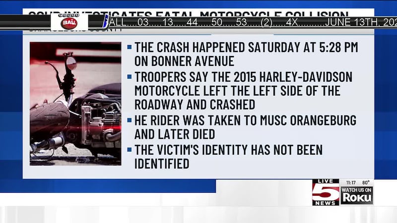 The South Carolina Highway Patrol is investigating a fatal motorcycle collision on Saturday...