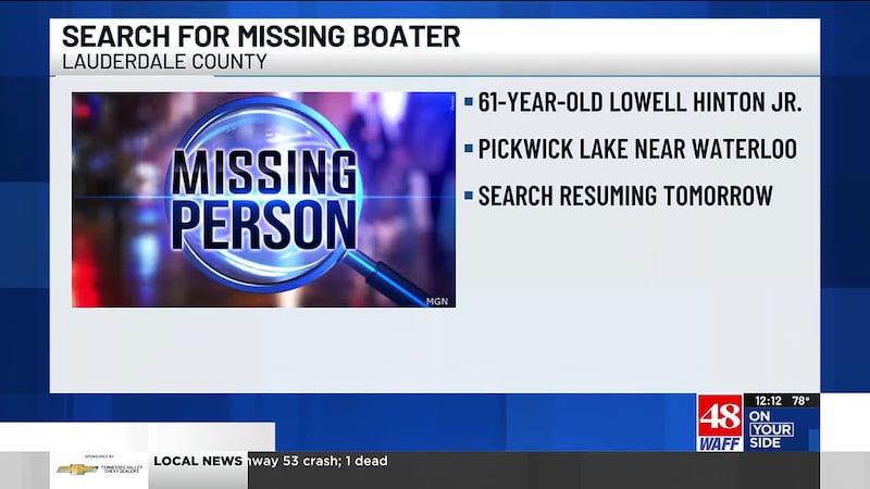 Crews resume search for Mississippi man who disappeared in Pickwick Lake over the weekend