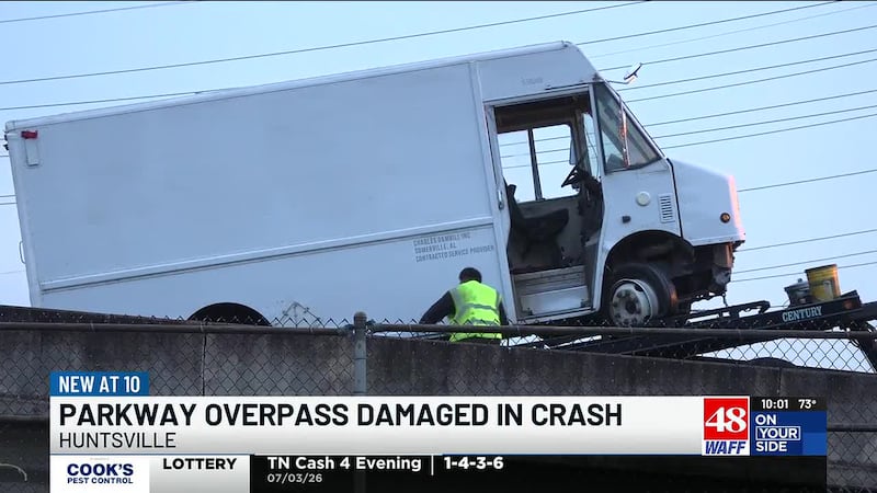 A car has crashed into the side rail of Memorial Parkway N. Friday evening.